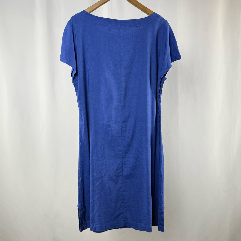 Soft Surroundings Linen Blend Keyhole‎ Short Sleeve Dress in Blue Size Medium - Picture 3 of 4